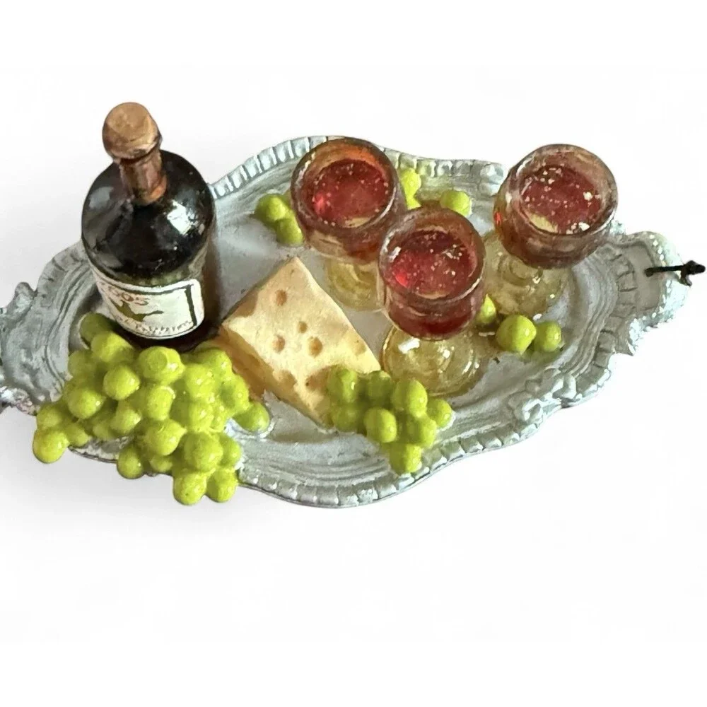 Vintage 2005 Wine And Cheese Plate Christmas Ornament Collectible
